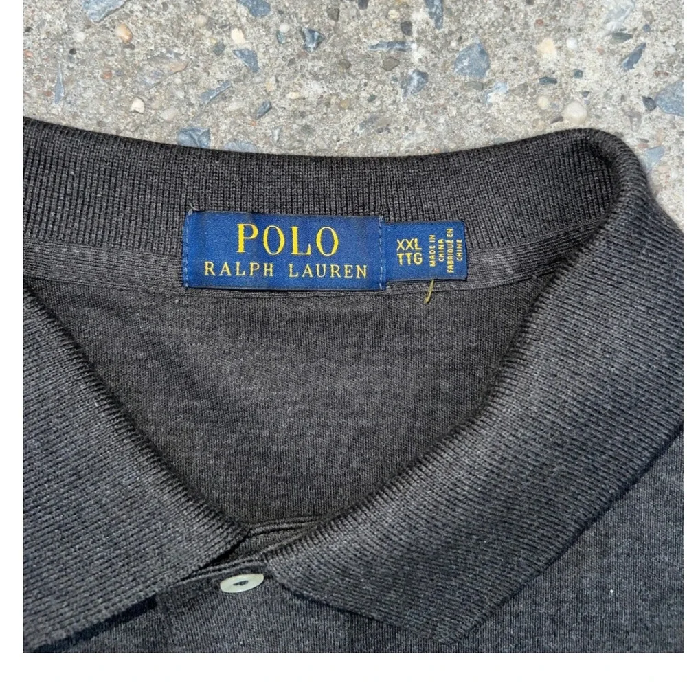 Polo Ralph Lauren Mens 2XL Polo Shirt Charcoal Grey Heather Burgundy Jersey